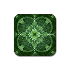 Fractal Green St Patrick S Day Rubber Coaster (square)  by Pakrebo