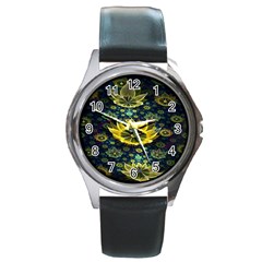 Fractal Undersea Flowers Abstract Round Metal Watch by Pakrebo