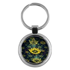 Fractal Undersea Flowers Abstract Key Chain (round) by Pakrebo