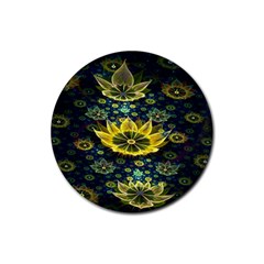 Fractal Undersea Flowers Abstract Rubber Coaster (round)  by Pakrebo