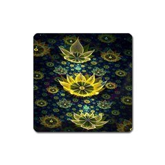 Fractal Undersea Flowers Abstract Square Magnet by Pakrebo