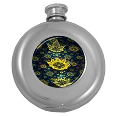 Fractal Undersea Flowers Abstract Round Hip Flask (5 Oz) by Pakrebo