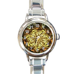 Fractal Flower Petals Gold Round Italian Charm Watch by Pakrebo