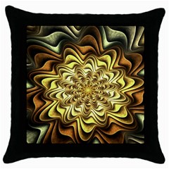 Fractal Flower Petals Gold Throw Pillow Case (black) by Pakrebo