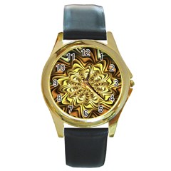 Fractal Flower Petals Gold Round Gold Metal Watch by Pakrebo