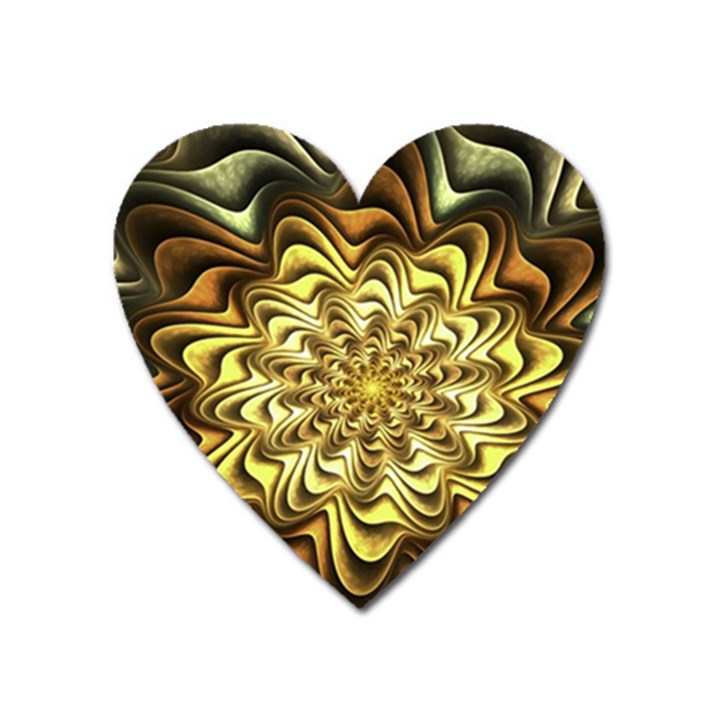 Fractal Flower Petals Gold Heart Magnet