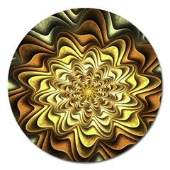 Fractal Flower Petals Gold Magnet 5  (round) by Pakrebo