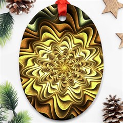 Fractal Flower Petals Gold Oval Ornament (two Sides)