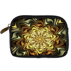 Fractal Flower Petals Gold Digital Camera Leather Case by Pakrebo