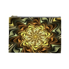 Fractal Flower Petals Gold Cosmetic Bag (large) by Pakrebo