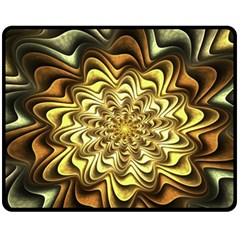 Fractal Flower Petals Gold Fleece Blanket (medium)  by Pakrebo