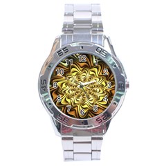 Fractal Flower Petals Gold Stainless Steel Analogue Watch by Pakrebo