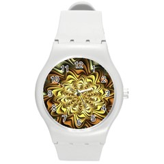 Fractal Flower Petals Gold Round Plastic Sport Watch (m) by Pakrebo