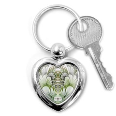 Fractal Delicate White Background Key Chain (heart) by Pakrebo