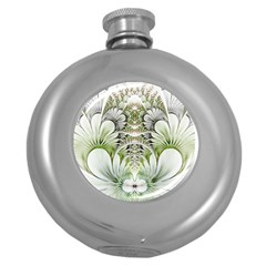 Fractal Delicate White Background Round Hip Flask (5 Oz) by Pakrebo