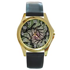 Fractal Flowers Floral Fractal Art Round Gold Metal Watch