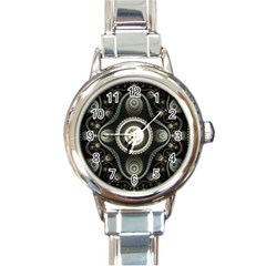 Fractal Beige Blue Abstract Round Italian Charm Watch by Pakrebo