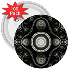 Fractal Beige Blue Abstract 3  Buttons (100 Pack)  by Pakrebo