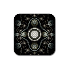 Fractal Beige Blue Abstract Rubber Coaster (square)  by Pakrebo