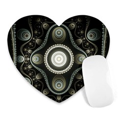 Fractal Beige Blue Abstract Heart Mousepads by Pakrebo