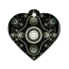 Fractal Beige Blue Abstract Dog Tag Heart (one Side) by Pakrebo