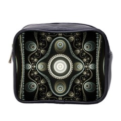 Fractal Beige Blue Abstract Mini Toiletries Bag (two Sides) by Pakrebo