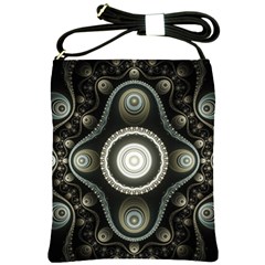 Fractal Beige Blue Abstract Shoulder Sling Bag by Pakrebo