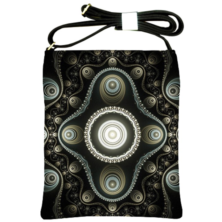 Fractal Beige Blue Abstract Shoulder Sling Bag