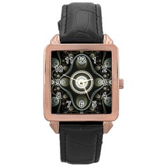 Fractal Beige Blue Abstract Rose Gold Leather Watch  by Pakrebo