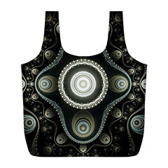 Fractal Beige Blue Abstract Full Print Recycle Bag (l) by Pakrebo