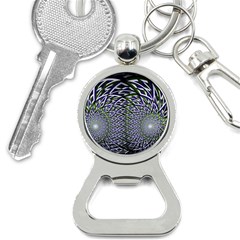 Fractal Blue Green Mirror Flowers Bottle Opener Key Chain by Pakrebo