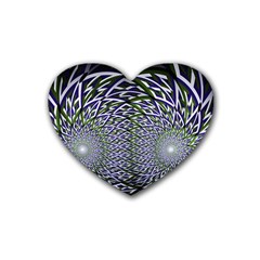 Fractal Blue Green Mirror Flowers Rubber Coaster (heart)  by Pakrebo