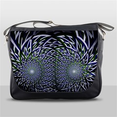 Fractal Blue Green Mirror Flowers Messenger Bag