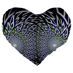 Fractal Blue Green Mirror Flowers Large 19  Premium Heart Shape Cushions by Pakrebo