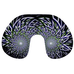 Fractal Blue Green Mirror Flowers Travel Neck Pillow by Pakrebo