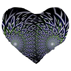 Fractal Blue Green Mirror Flowers Large 19  Premium Flano Heart Shape Cushions by Pakrebo