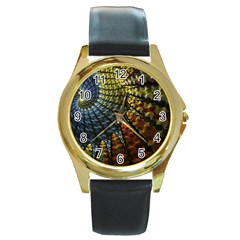 Fractal Spiral Colorful Geometry Round Gold Metal Watch