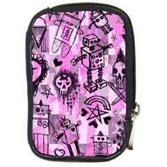 Pink Scene Kid Sketches Compact Camera Leather Case by ArtistRoseanneJones