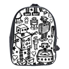 Robot Crowd School Bag (large) by ArtistRoseanneJones