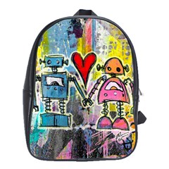 Graffiti Pop Robot Love School Bag (large) by ArtistRoseanneJones