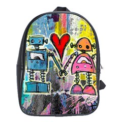 Graffiti Pop Robot Love School Bag (xl) by ArtistRoseanneJones