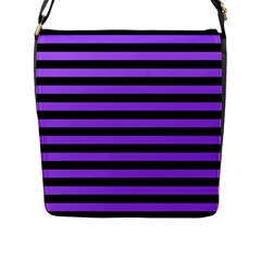 Purple Stripes Flap Closure Messenger Bag (l) by ArtistRoseanneJones