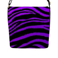 Purple Zebra Flap Closure Messenger Bag (l) by ArtistRoseanneJones