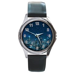 Smart City Communication Network Round Metal Watch by Pakrebo