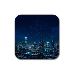 Smart City Communication Network Rubber Coaster (square)  by Pakrebo