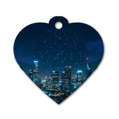 Smart City Communication Network Dog Tag Heart (one Side) by Pakrebo