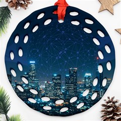 Smart City Communication Network Round Filigree Ornament (two Sides) by Pakrebo