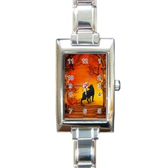 Wonderful Wolf In The Night Rectangle Italian Charm Watch by FantasyWorld7