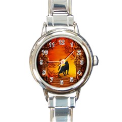 Wonderful Wolf In The Night Round Italian Charm Watch by FantasyWorld7