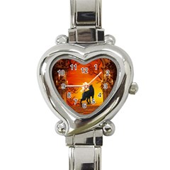 Wonderful Wolf In The Night Heart Italian Charm Watch by FantasyWorld7